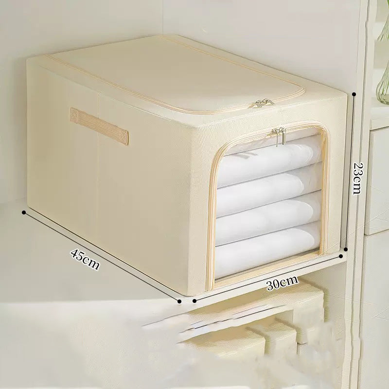 35L Clear Window Storage Box Oxford Cloth Steel Frame Foldable Closet Organizer