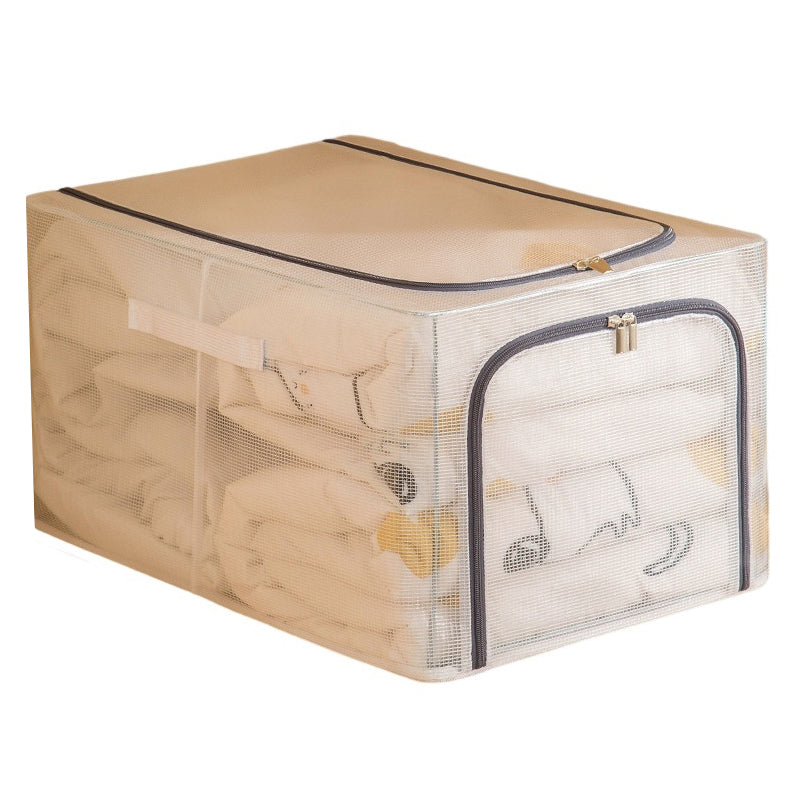 55L Storage Box Transparent PVC Metal Frame Organizer for Clothes Blankets Bedding