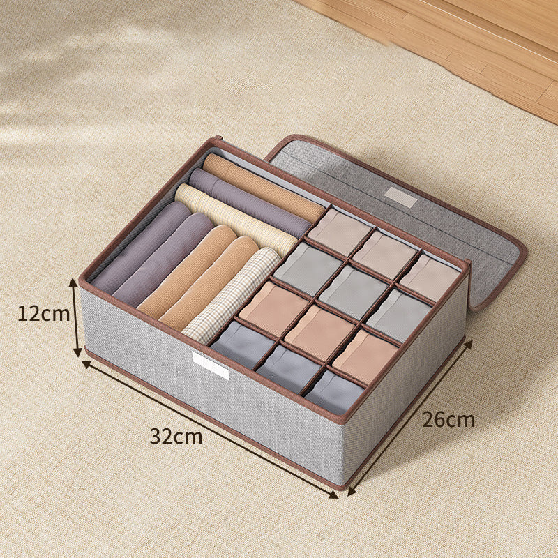 JJTZ 32 x 26 x 12cm Drawer Style 13 Grids Storage Box for Underwear Socks Organizer with Lid
