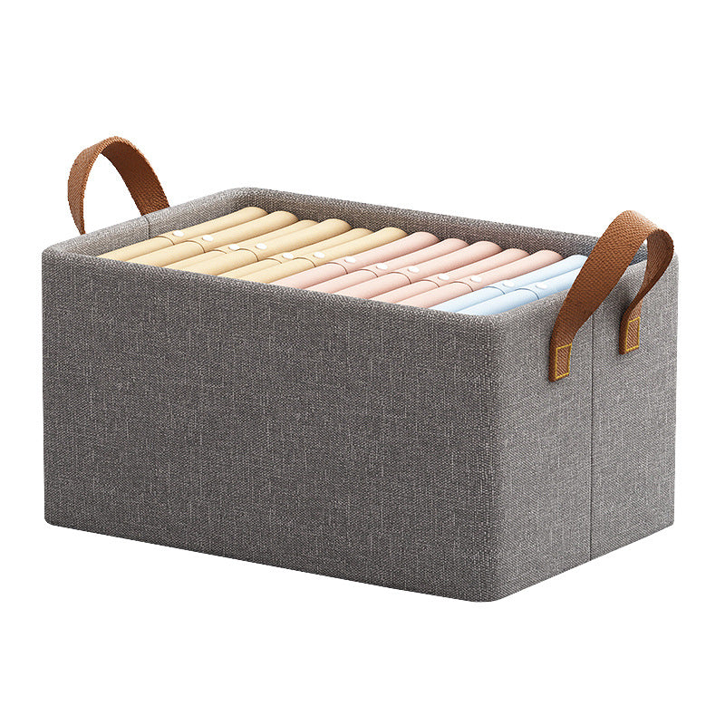 39L Wardrobe Storage Box Metal Frame Imitation Linen Foldable Closet Organizer