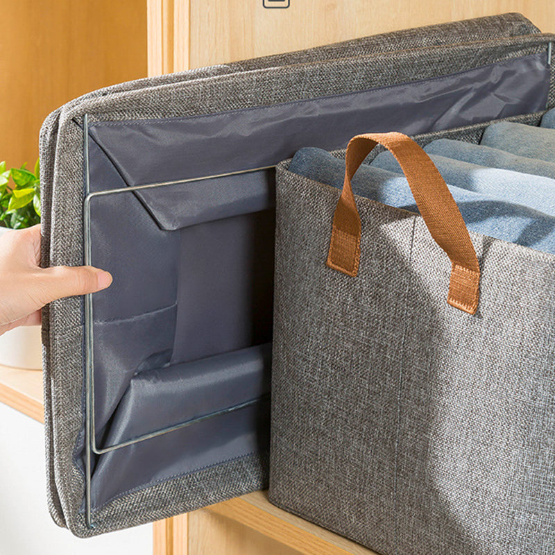 39L Wardrobe Storage Box Metal Frame Imitation Linen Foldable Closet Organizer