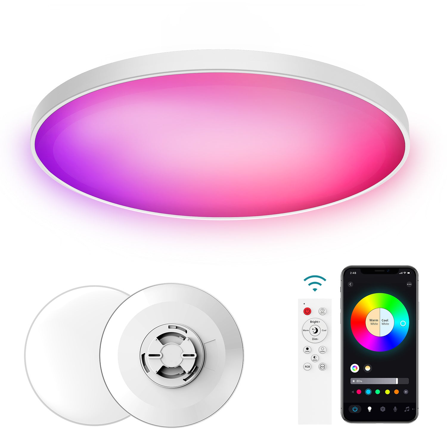 LED Ceiling Light Adjustable 48W EU Plug Smart Night Light Lamp for Living Bed Dining Room House
