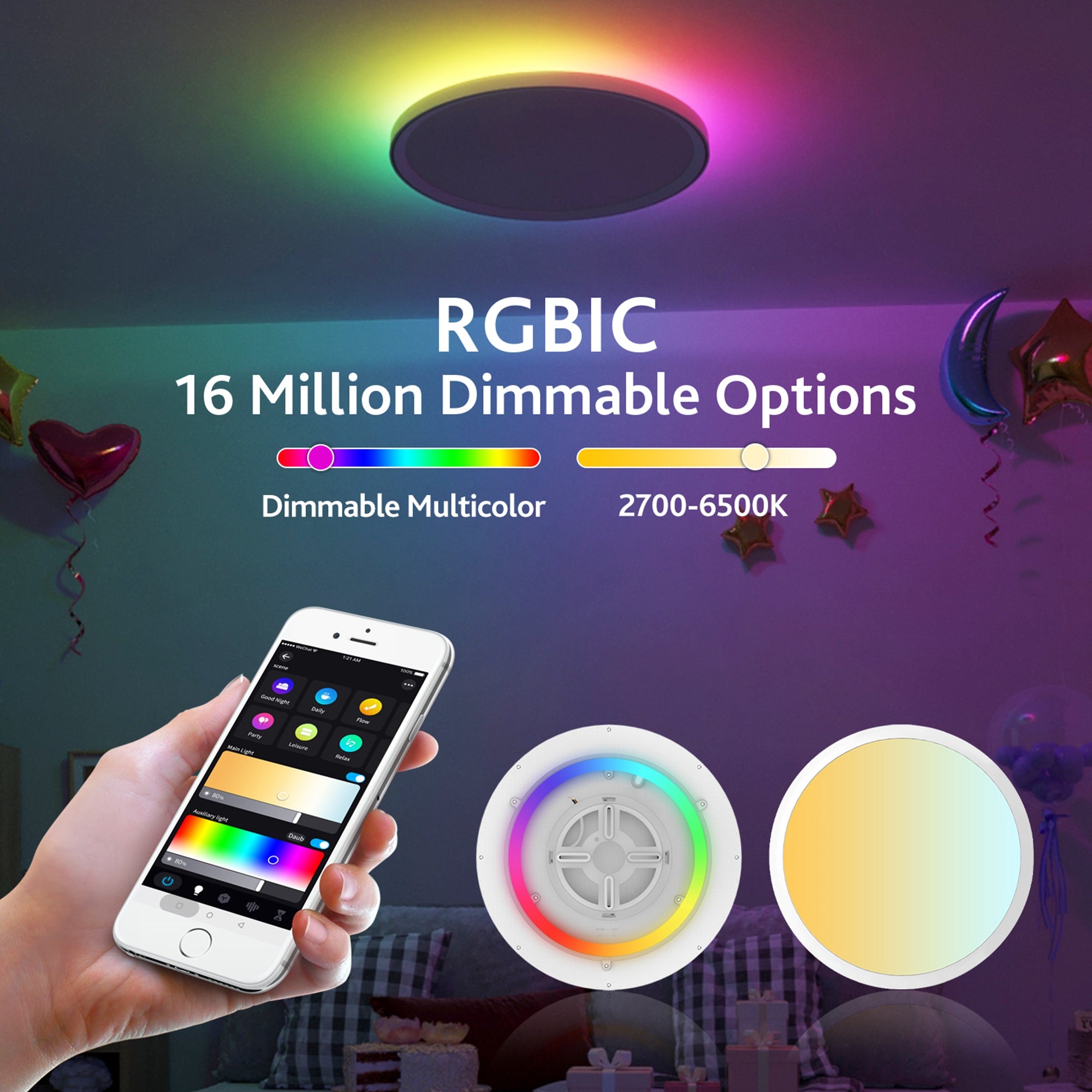 ZJ-WCLD-HC-RGB-CCT-S 30W Ultra-Thin RGBCW Ceiling Light with Smart WiFi and Bluetooth Remote Control