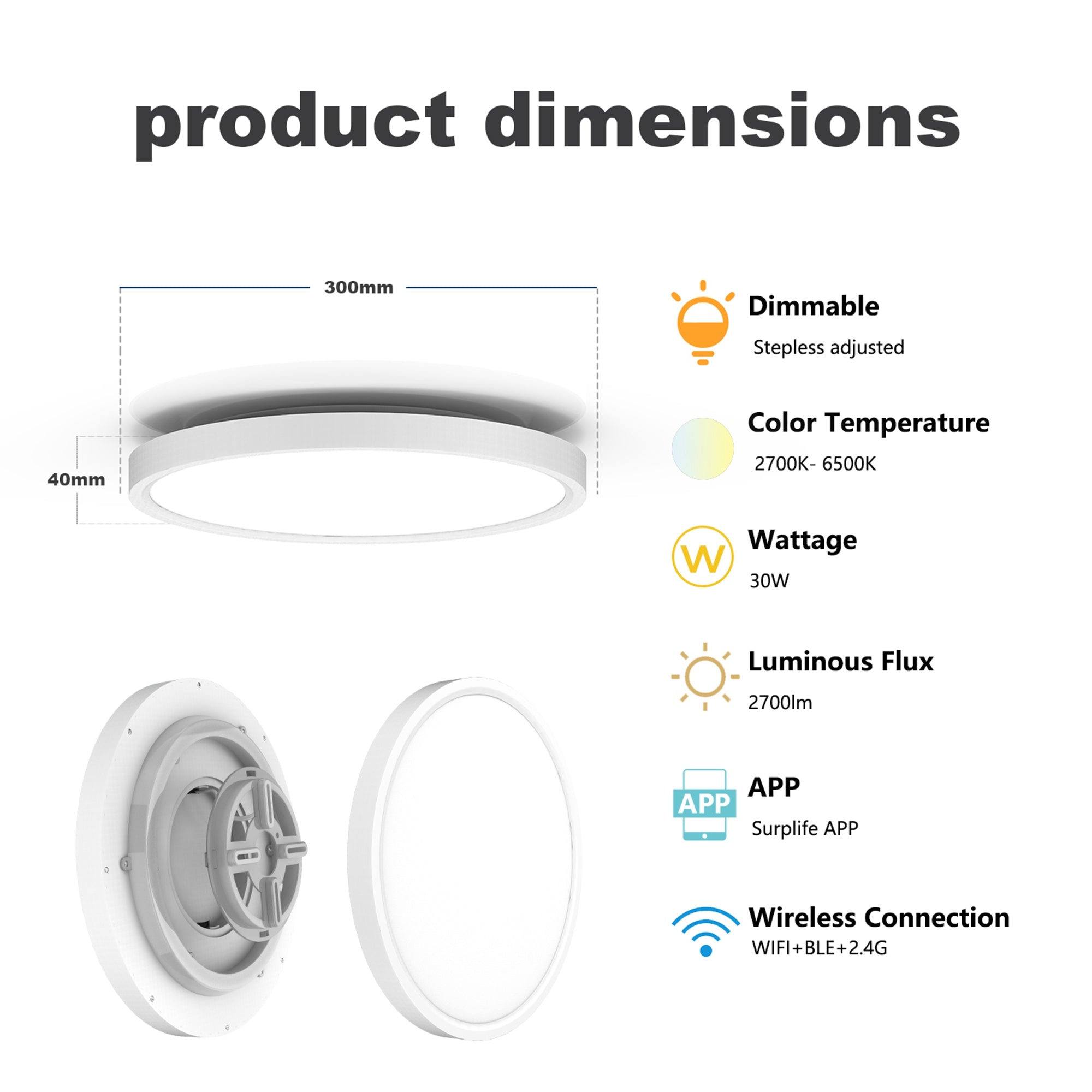 ZJ-WCLD-HC-RGB-CCT-S 30W Ultra-Thin RGBCW Ceiling Light with Smart WiFi and Bluetooth Remote Control