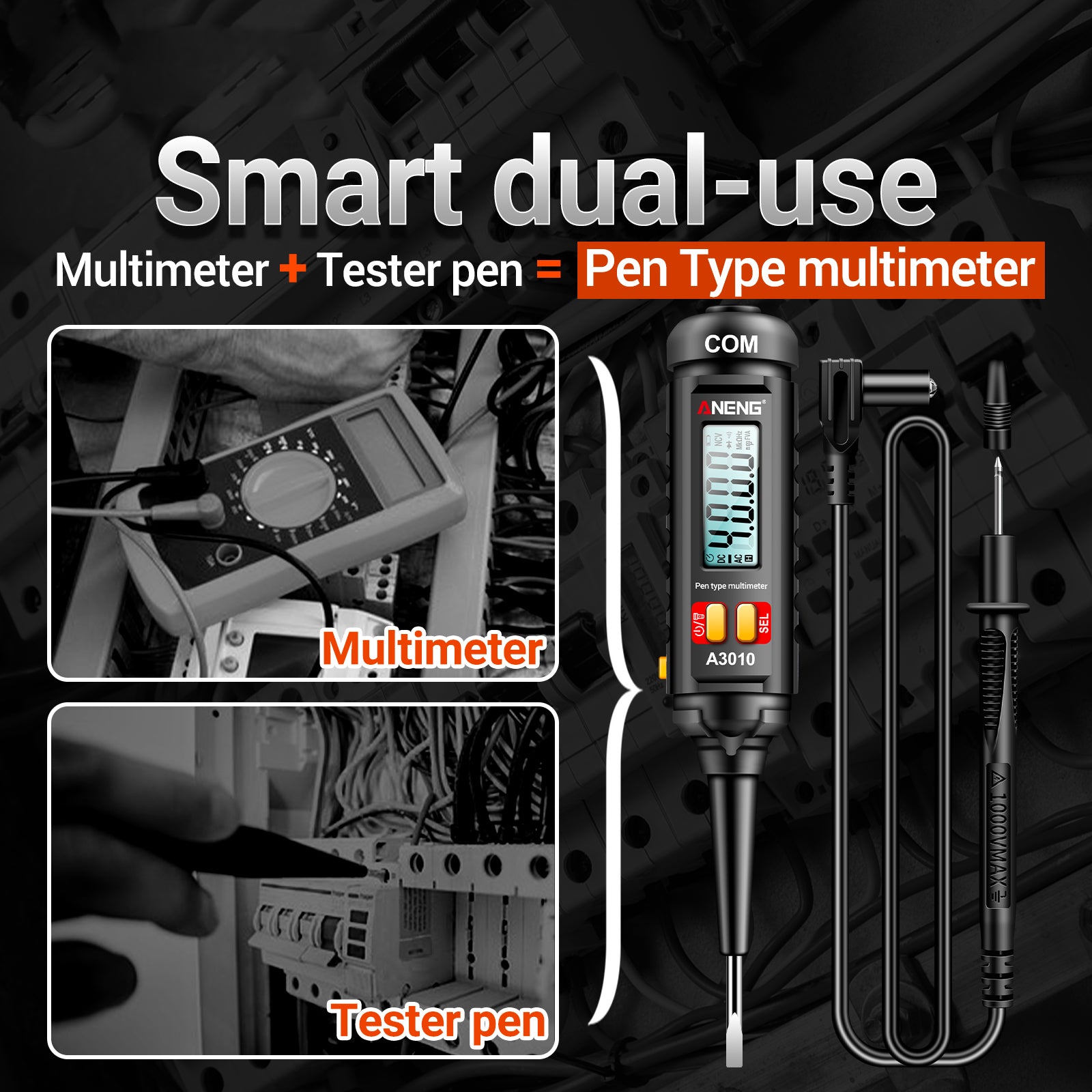 ANENG A3010 2-in-1 Digital Multimeter Test Pen Cable Breakpoint Tester DC / AC Voltage Capacitance Meter