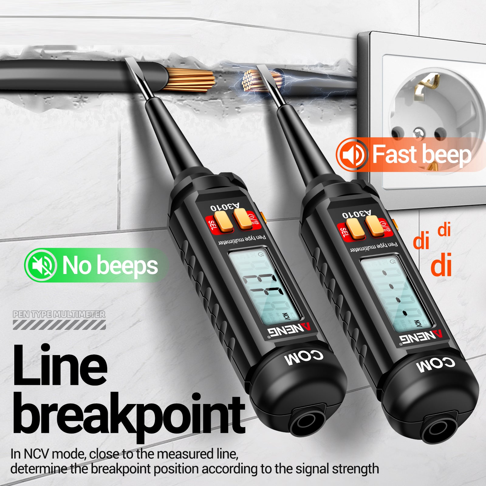ANENG A3010 2-in-1 Digital Multimeter Test Pen Cable Breakpoint Tester DC / AC Voltage Capacitance Meter