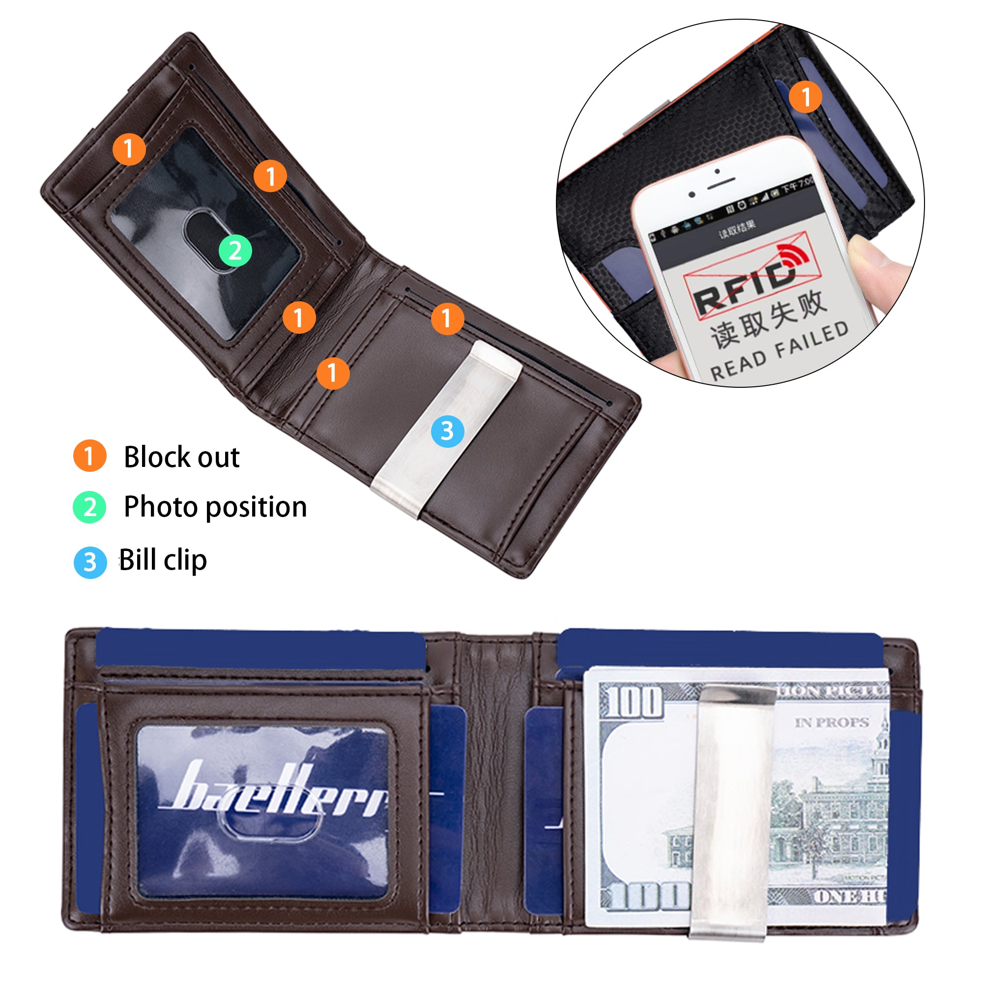 BAELLERRY K9313-K9314 Leather RFID Blocking Card Bag Card Storage Case Coin Purse
