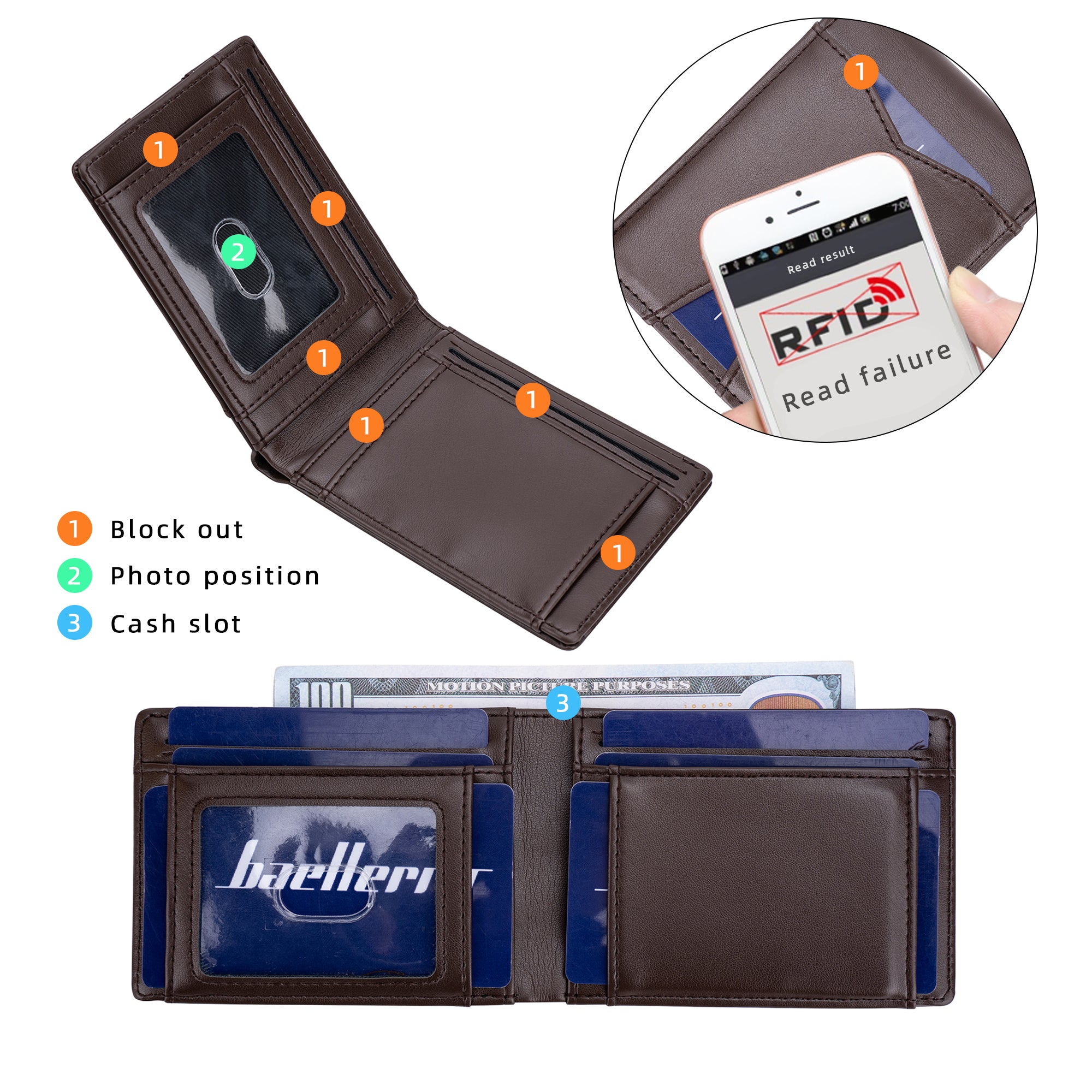 BAELLERRY K9315-K9316 Leather Wallet RFID Blocking Credit Card Holder Multi Card Case