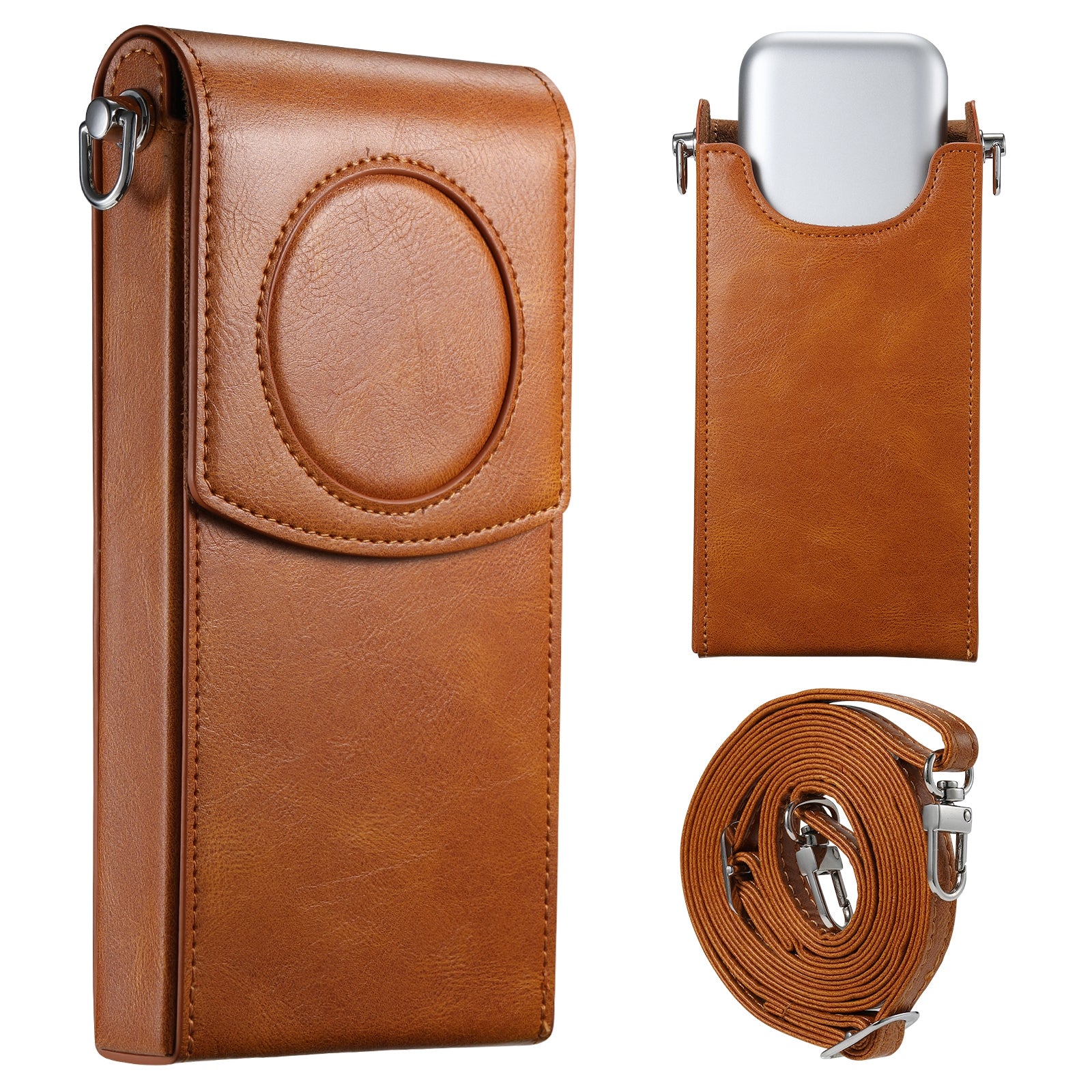 For Apple Vision Pro Battery Protection Organizer Case PU Leather Shoulder Bag