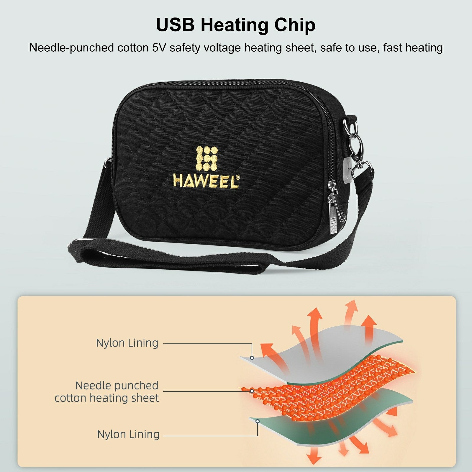 HAWEEL HWL2133 Crossbody Shoulder Bag Heating Hand Warmer Bag Storage Bag for Phone Power Stand