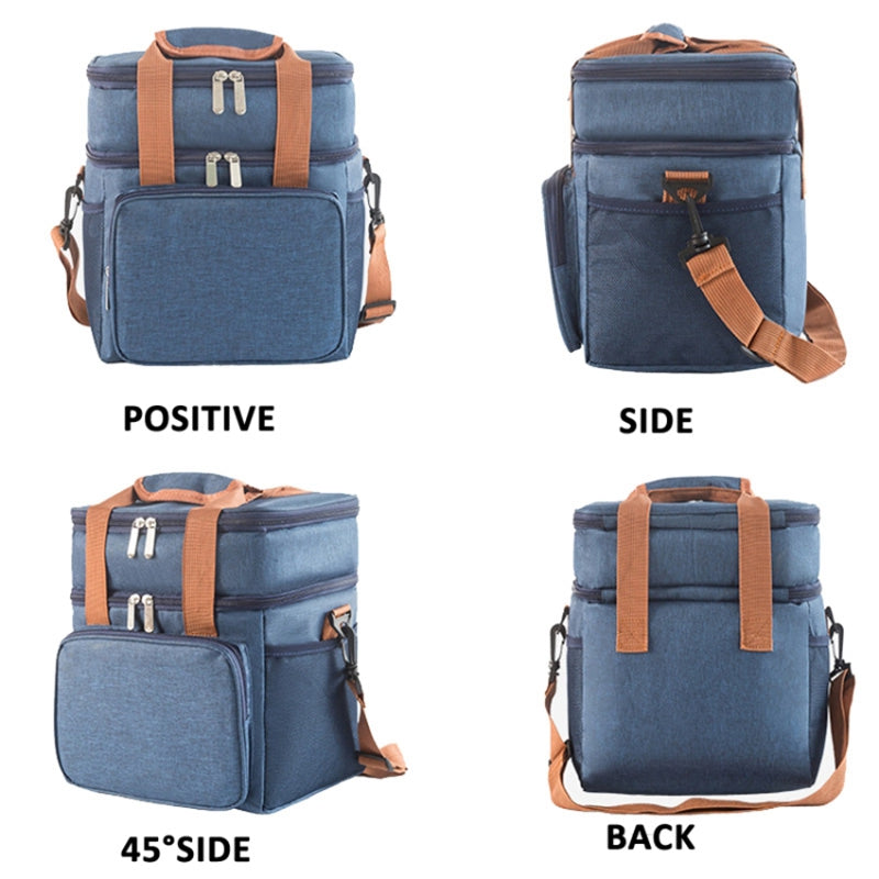 2 Layers Insulated Lunch Bag Large Capacity Food Storage Drink Cooling Handbag with Shoulder Strap