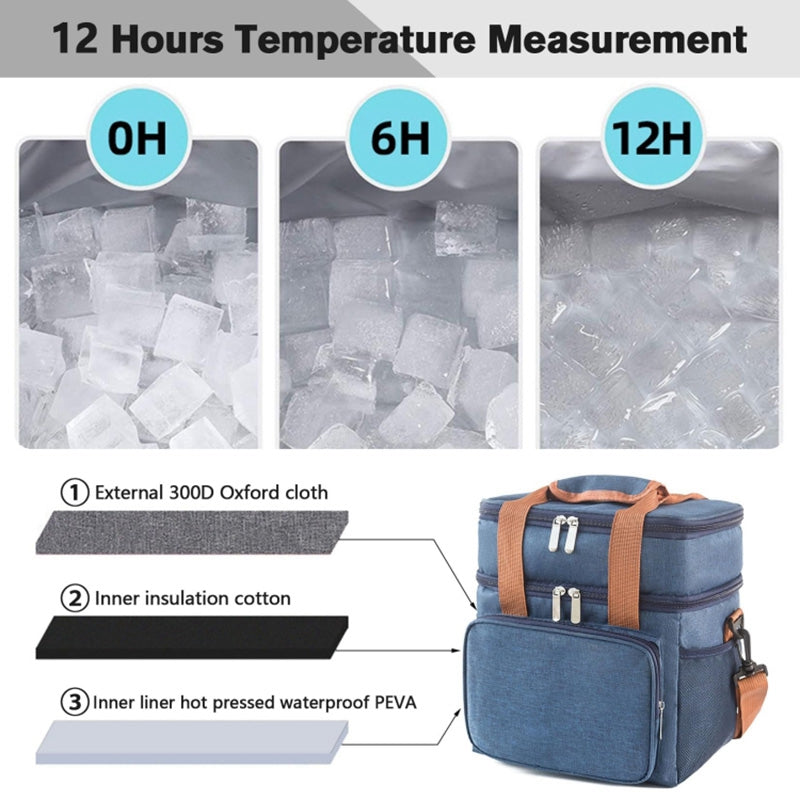 2 Layers Insulated Lunch Bag Large Capacity Food Storage Drink Cooling Handbag with Shoulder Strap
