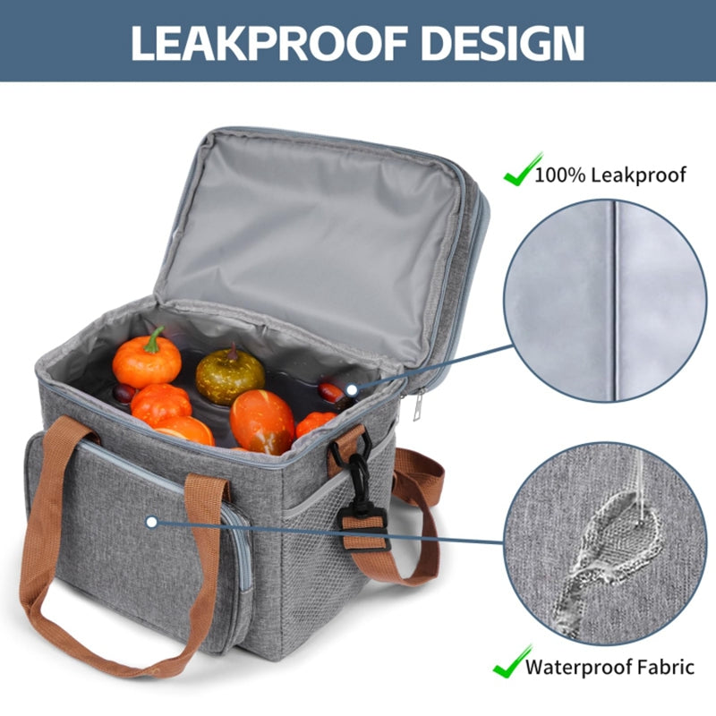 2 Layers Insulated Lunch Bag Large Capacity Food Storage Drink Cooling Handbag with Shoulder Strap