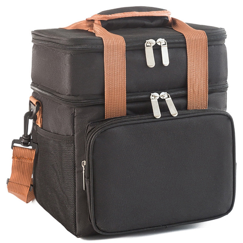2 Layers Insulated Lunch Bag Large Capacity Food Storage Drink Cooling Handbag with Shoulder Strap