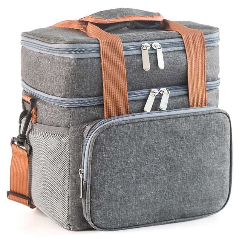 2 Layers Insulated Lunch Bag Large Capacity Food Storage Drink Cooling Handbag with Shoulder Strap