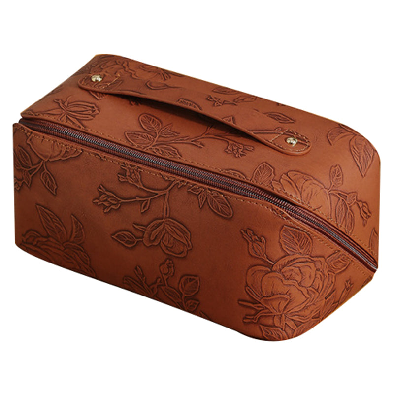 Retro PU Leather Cosmetic Bag Printing Design Travel Toiletries Storage Bag
