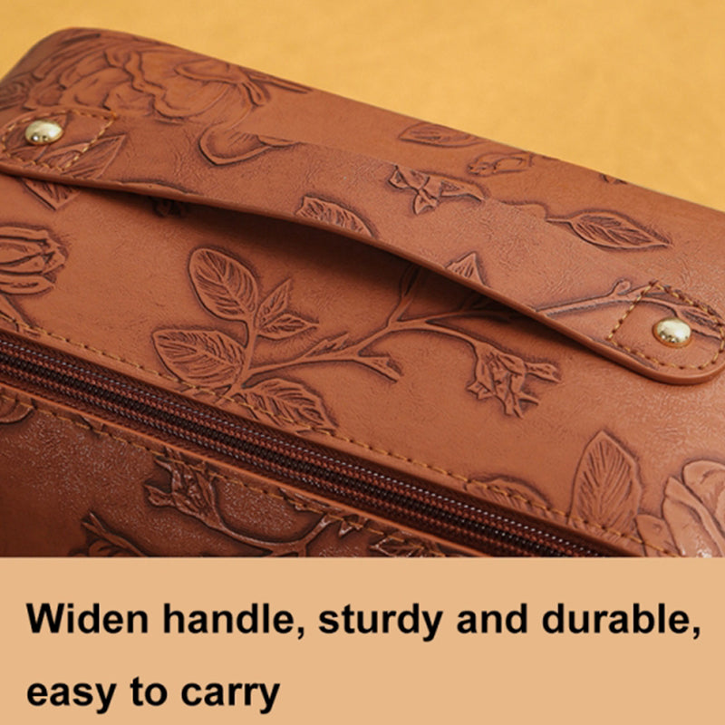 Retro PU Leather Cosmetic Bag Printing Design Travel Toiletries Storage Bag