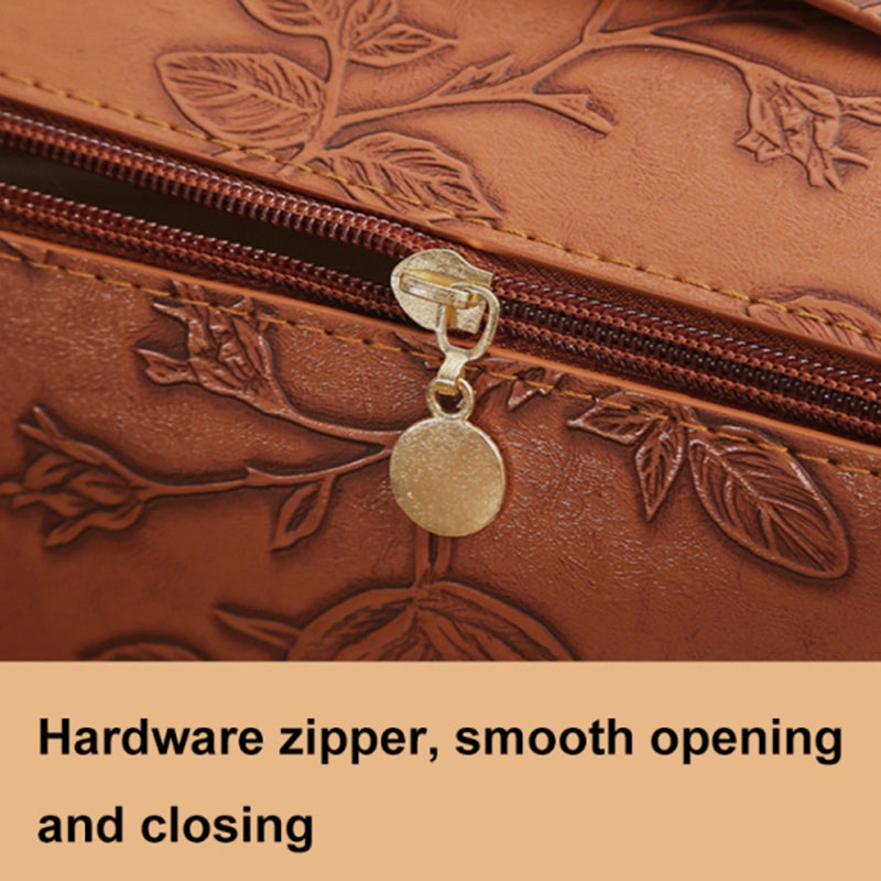 Retro PU Leather Cosmetic Bag Printing Design Travel Toiletries Storage Bag