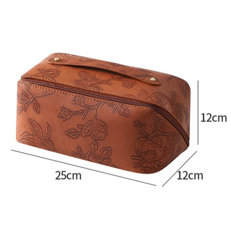 Retro PU Leather Cosmetic Bag Printing Design Travel Toiletries Storage Bag
