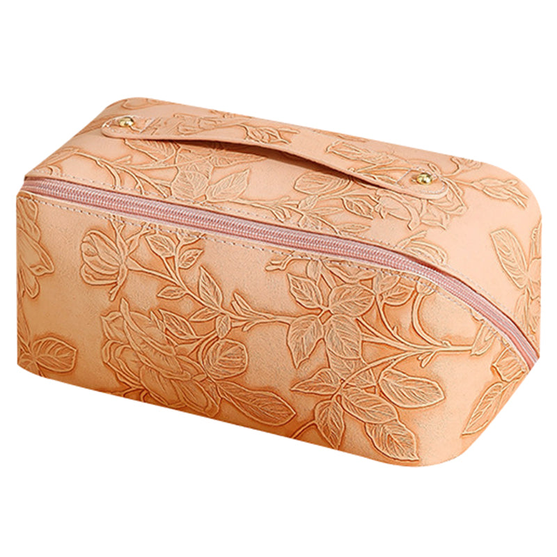 Retro PU Leather Cosmetic Bag Printing Design Travel Toiletries Storage Bag
