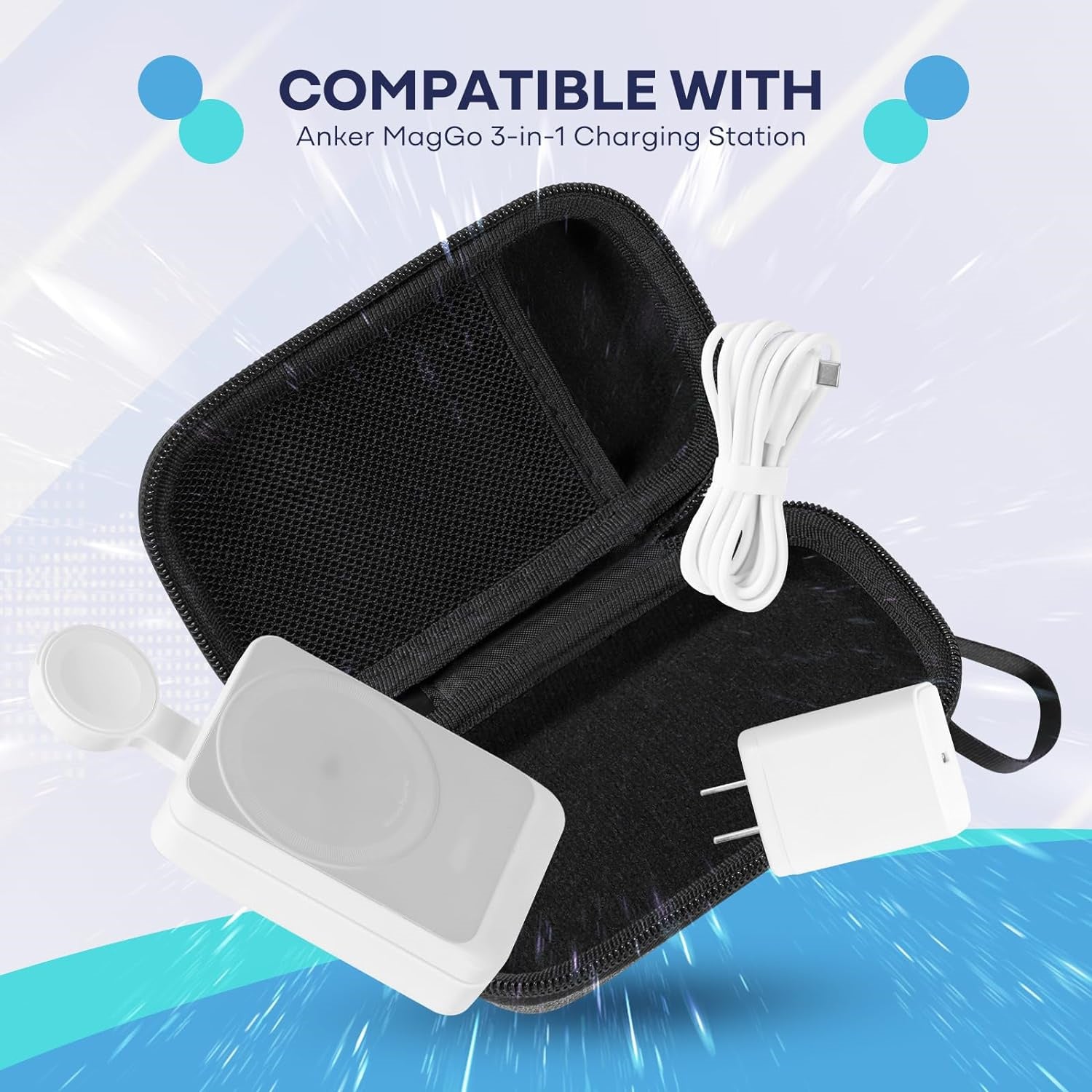 For Anker MagGo Magnetic Portable Charger Carrying Case Nylon+EVA Storage Holder Bag