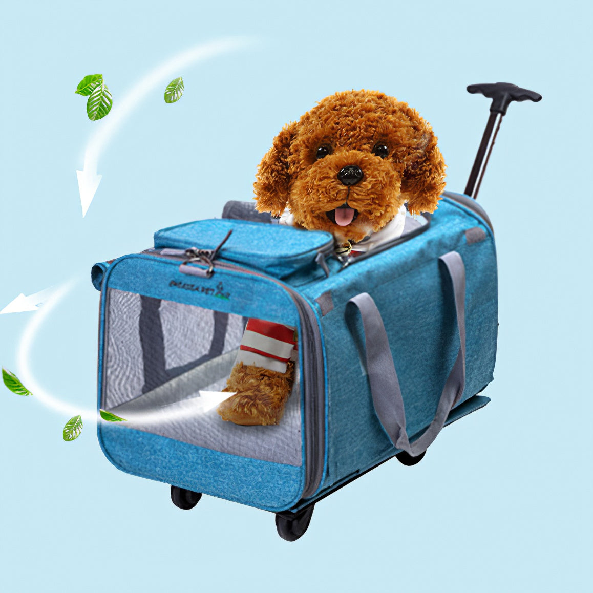 LDLC QS-017 Portable Travel Breathable Mesh Design Pet Carrier Bag Dog Cat Carrying Trolley Bag with Detachable Wheels - Light Pink