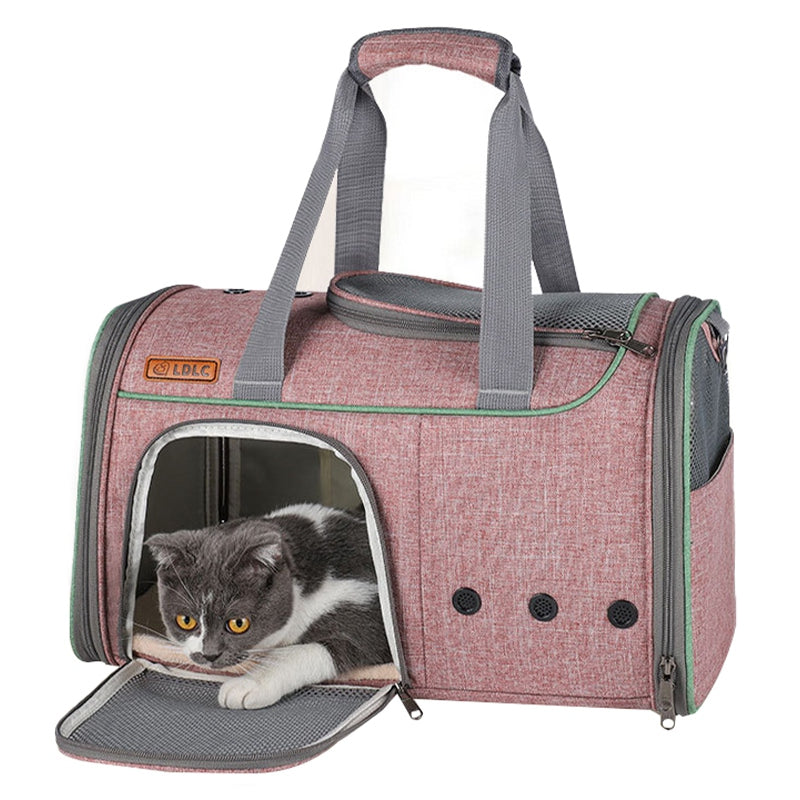 LDLC QS-056 Portable Pet Cross Body Bag Dog Cat Breathable Shoulders Bag Folding Travel Pet Carrier Case - Light Pink