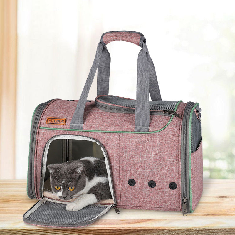 LDLC QS-056 Portable Pet Cross Body Bag Dog Cat Breathable Shoulders Bag Folding Travel Pet Carrier Case - Light Pink