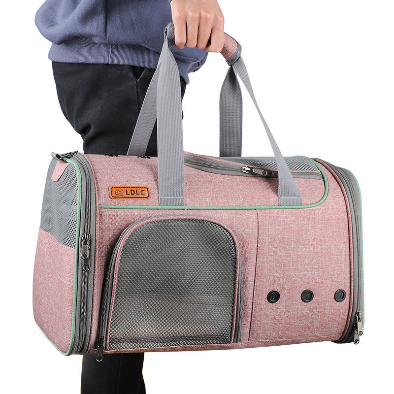 LDLC QS-056 Portable Pet Cross Body Bag Dog Cat Breathable Shoulders Bag Folding Travel Pet Carrier Case - Light Pink