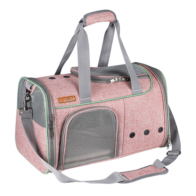 LDLC QS-056 Portable Pet Cross Body Bag Dog Cat Breathable Shoulders Bag Folding Travel Pet Carrier Case - Light Pink