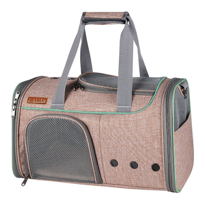LDLC QS-056 Portable Pet Cross Body Bag Dog Cat Breathable Shoulders Bag Folding Travel Pet Carrier Case - Light Pink