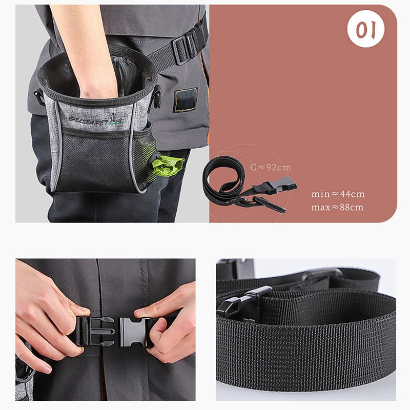 LDLC QS-058 Convenient Training Dog Treat Pouch Pet Waist Bag Drawstring Carries Pet Toys Food Poop Bag Pouch - Light Grey