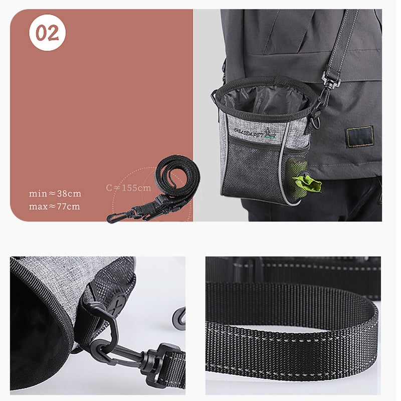 LDLC QS-058 Convenient Training Dog Treat Pouch Pet Waist Bag Drawstring Carries Pet Toys Food Poop Bag Pouch - Light Grey