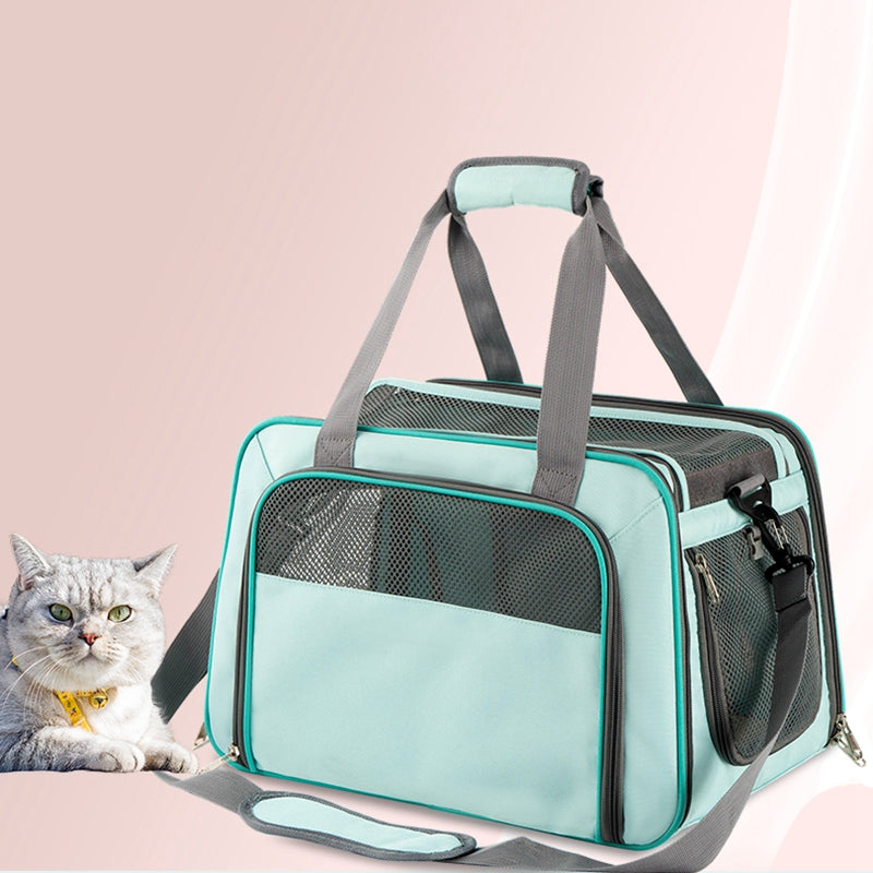 LDLC QS-064 Folding Pet Hand Bag Portable Dog Cat Shoulders Bag Breathable Pet Carrier Case for Traveling - Sky Blue