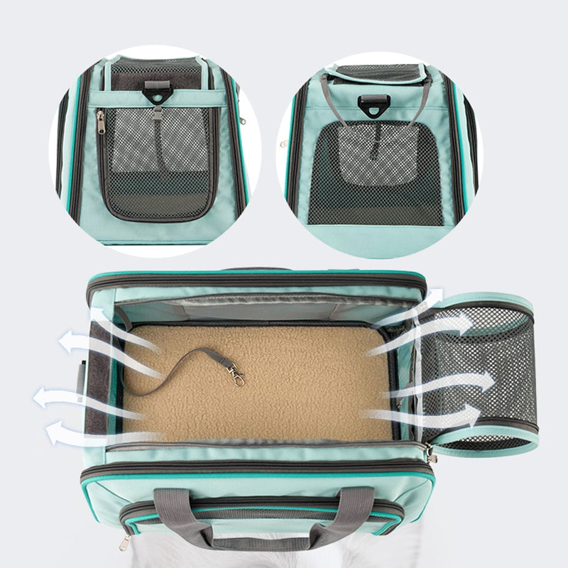 LDLC QS-064 Folding Pet Hand Bag Portable Dog Cat Shoulders Bag Breathable Pet Carrier Case for Traveling - Sky Blue