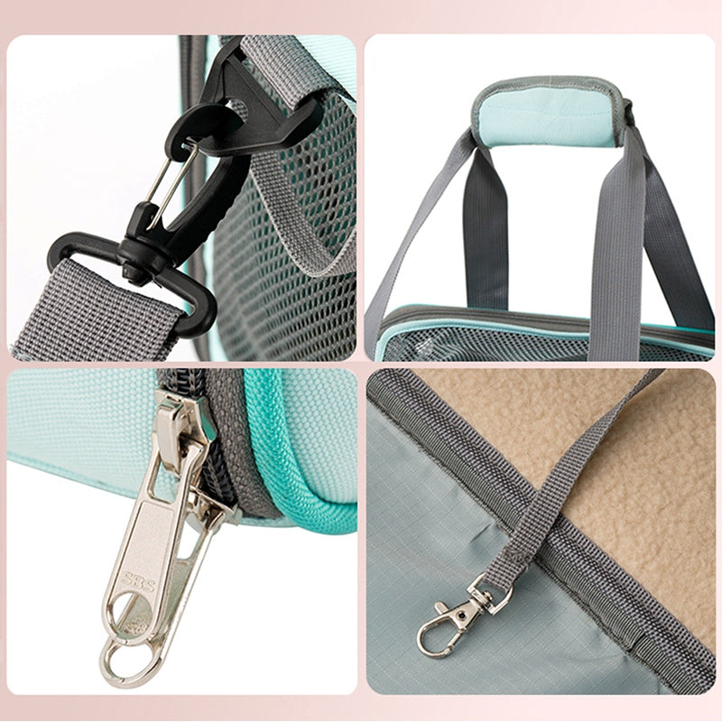 LDLC QS-064 Folding Pet Hand Bag Portable Dog Cat Shoulders Bag Breathable Pet Carrier Case for Traveling - Sky Blue