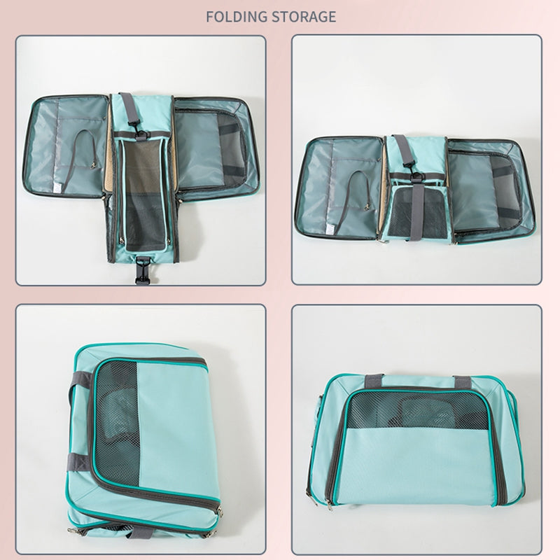 LDLC QS-064 Folding Pet Hand Bag Portable Dog Cat Shoulders Bag Breathable Pet Carrier Case for Traveling - Sky Blue