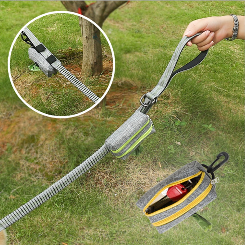 LDLC QS-080 Pet Waste Bag Dispenser Zippered Pouch Portable Dog Poop Bag Holder Leash Attachment, Double Zipper - Grey/Yellow