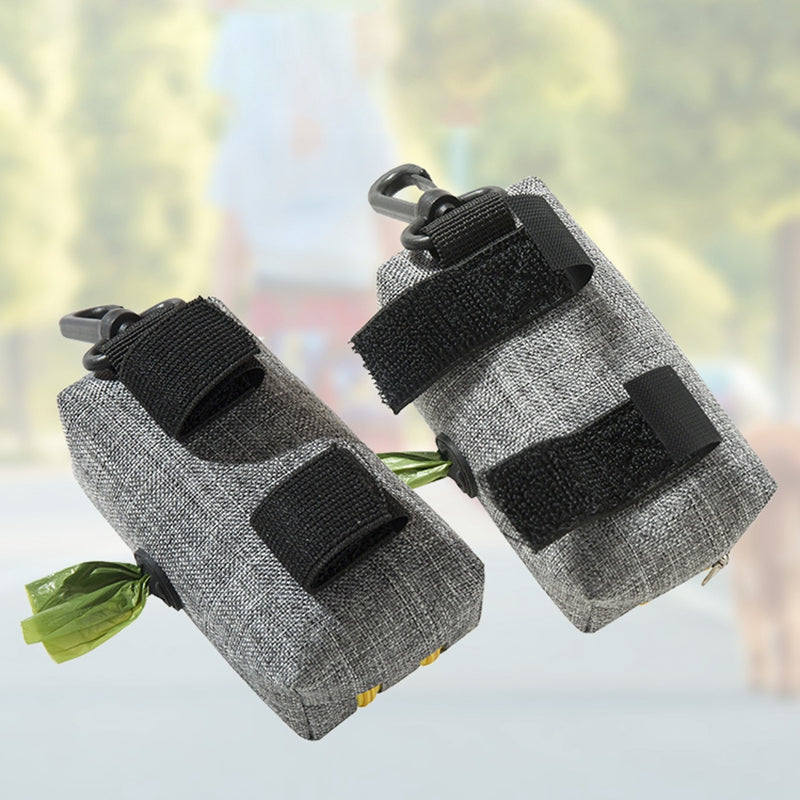 LDLC QS-080 Pet Waste Bag Dispenser Zippered Pouch Portable Dog Poop Bag Holder Leash Attachment, Double Zipper - Grey/Yellow