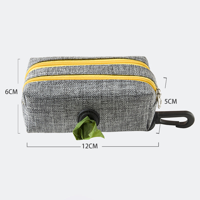 LDLC QS-080 Pet Waste Bag Dispenser Zippered Pouch Portable Dog Poop Bag Holder Leash Attachment, Double Zipper - Grey/Yellow