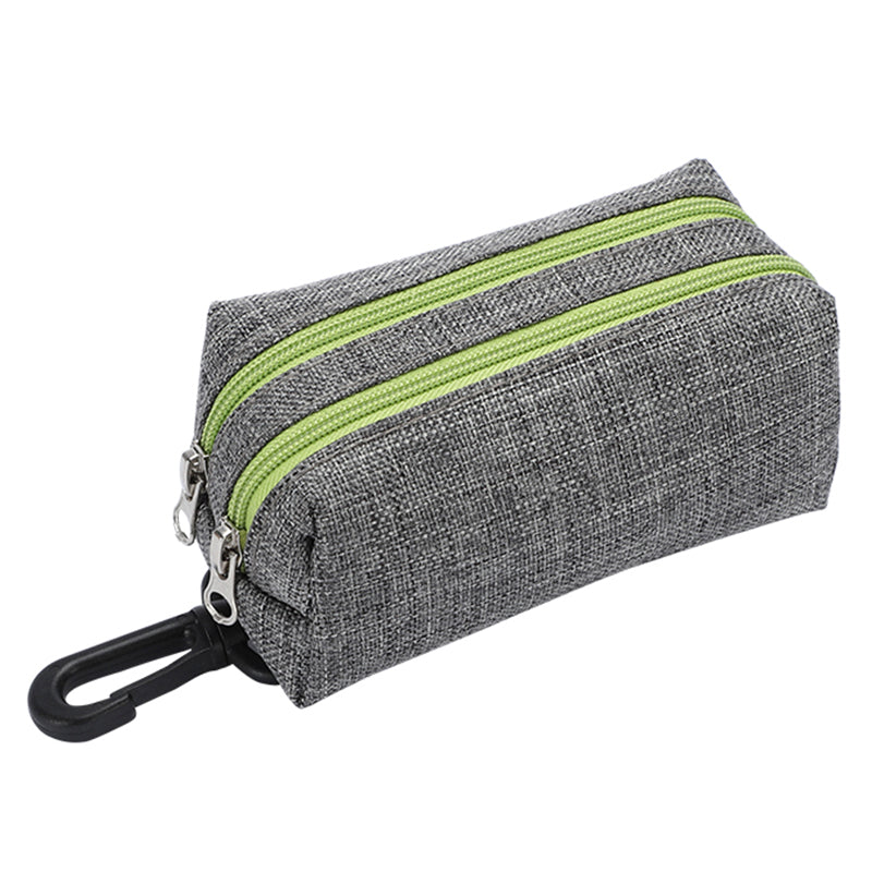 LDLC QS-080 Pet Waste Bag Dispenser Zippered Pouch Portable Dog Poop Bag Holder Leash Attachment, Double Zipper - Grey/Yellow
