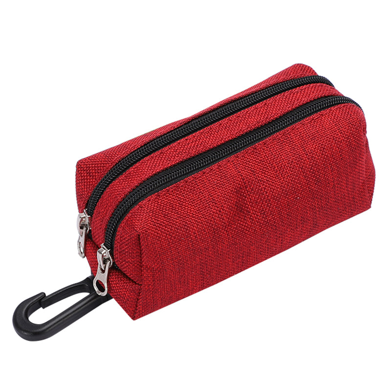 LDLC QS-080 Pet Waste Bag Dispenser Zippered Pouch Portable Dog Poop Bag Holder Leash Attachment, Double Zipper - Grey/Yellow