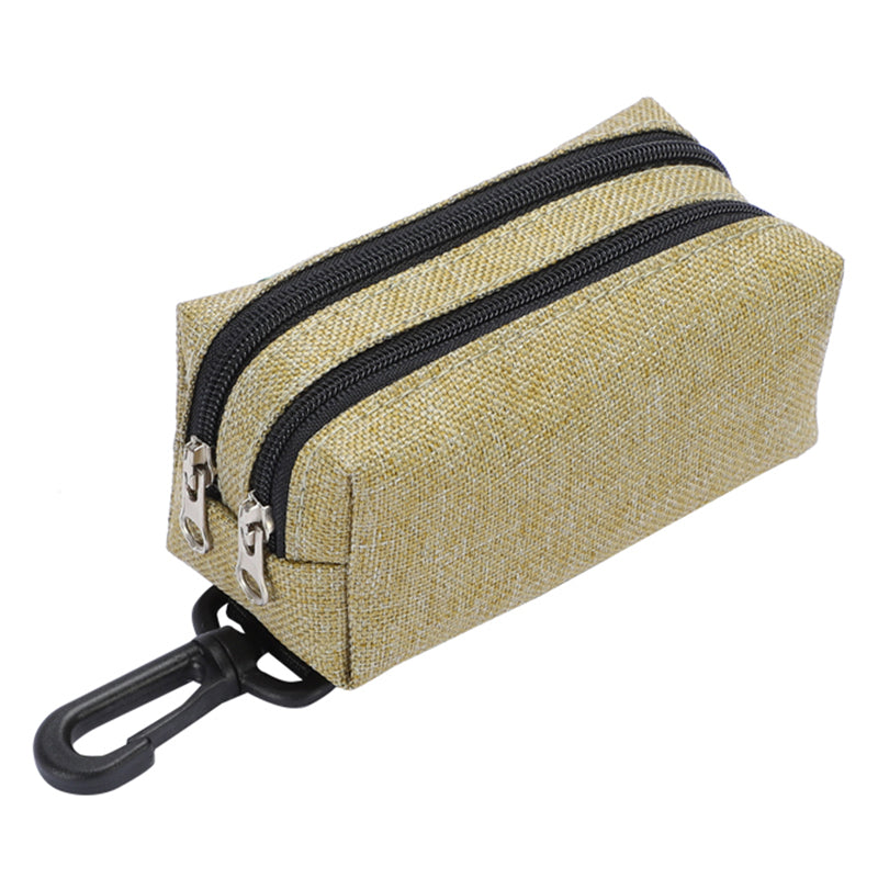 LDLC QS-080 Pet Waste Bag Dispenser Zippered Pouch Portable Dog Poop Bag Holder Leash Attachment, Double Zipper - Grey/Yellow