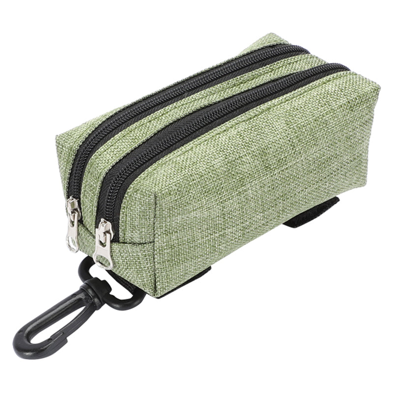LDLC QS-080 Pet Waste Bag Dispenser Zippered Pouch Portable Dog Poop Bag Holder Leash Attachment, Double Zipper - Grey/Yellow