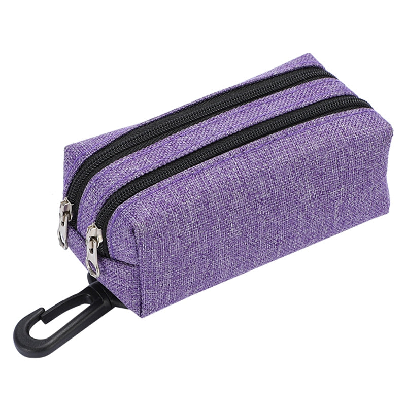 LDLC QS-080 Pet Waste Bag Dispenser Zippered Pouch Portable Dog Poop Bag Holder Leash Attachment, Double Zipper - Grey/Yellow