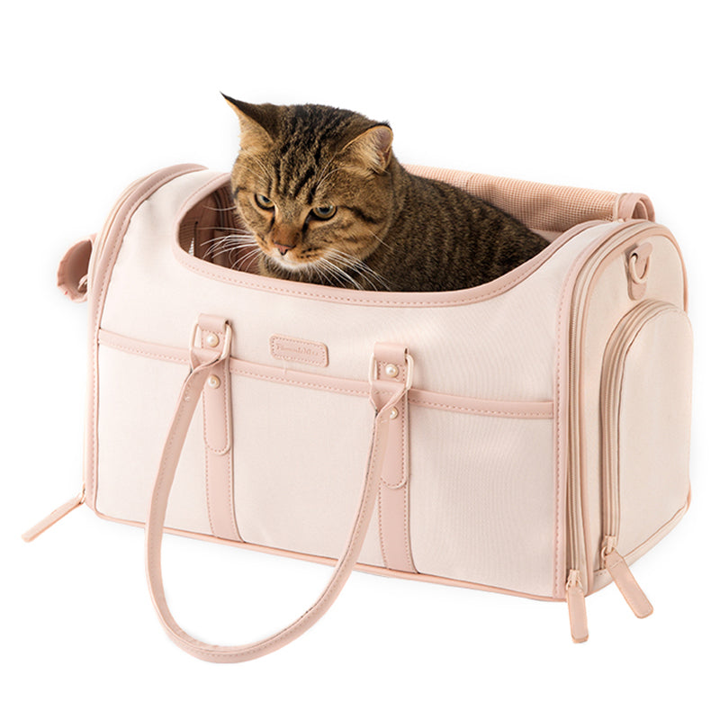 LDLC QS-089 Quality Mesh Design Carrier Dog Carrier Bag Cat Carrier Foldable Pet Carrying Tote Bag Handbag - Light Pink