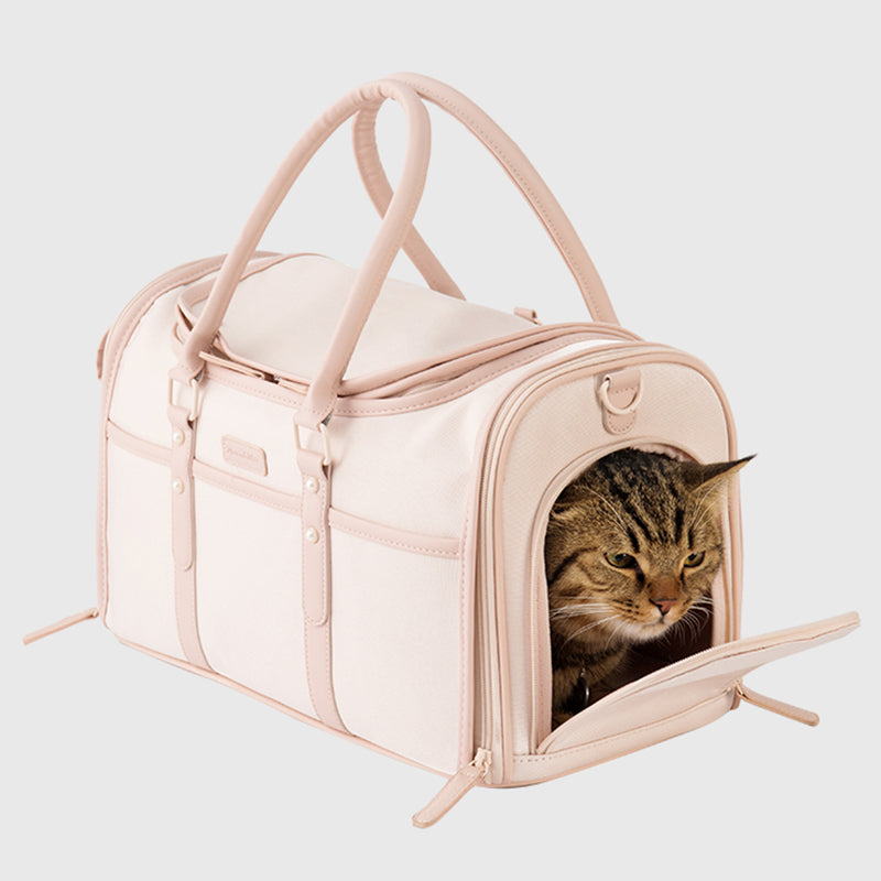 LDLC QS-089 Quality Mesh Design Carrier Dog Carrier Bag Cat Carrier Foldable Pet Carrying Tote Bag Handbag - Light Pink