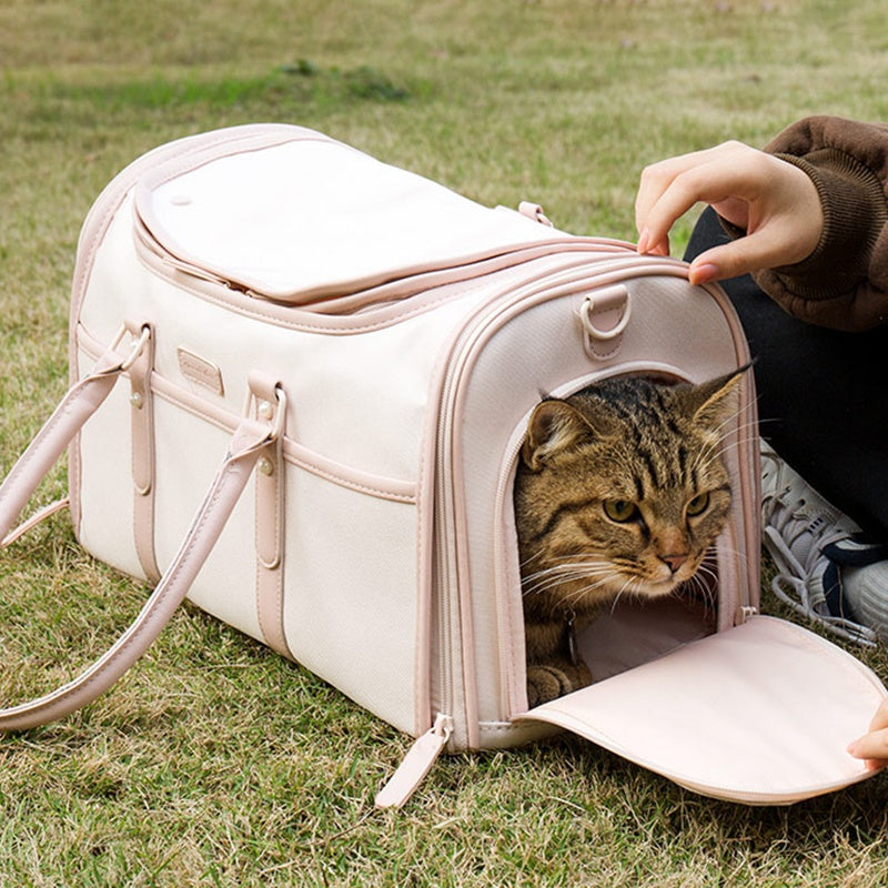 LDLC QS-089 Quality Mesh Design Carrier Dog Carrier Bag Cat Carrier Foldable Pet Carrying Tote Bag Handbag - Light Pink