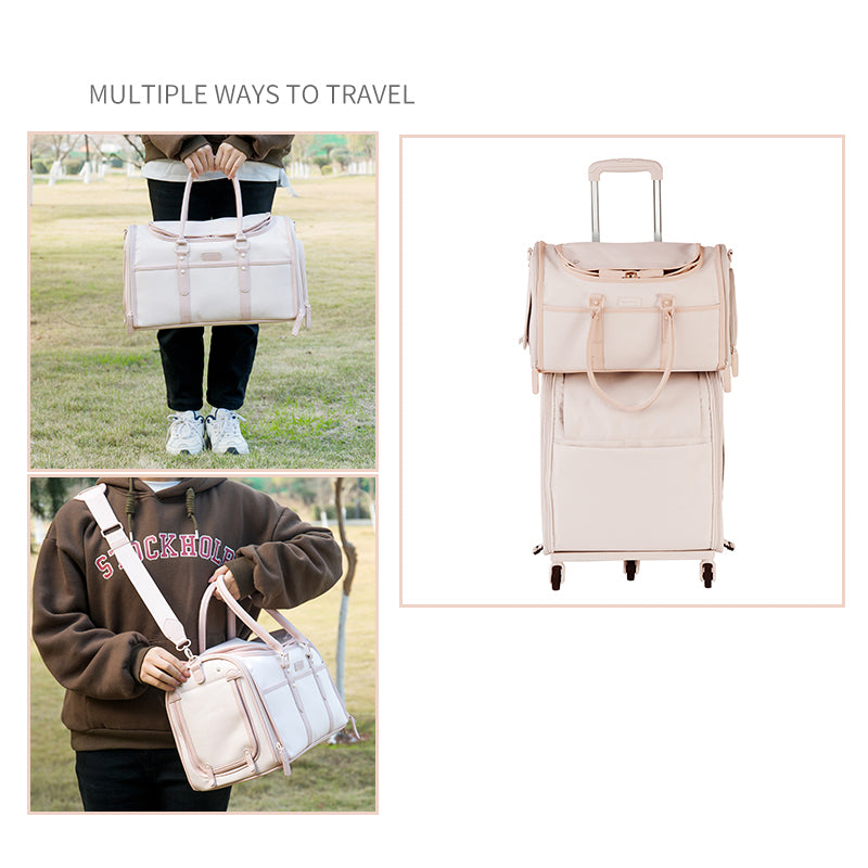 LDLC QS-089 Quality Mesh Design Carrier Dog Carrier Bag Cat Carrier Foldable Pet Carrying Tote Bag Handbag - Light Pink