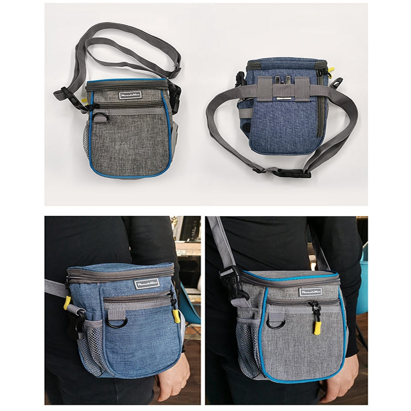 LDLC QS-095 Outdoor Walking Large Capacity Dog Treat Pouch Waterproof Pet Training Waist Bag - Grey/Blue